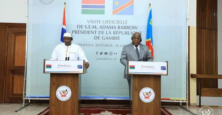 Atterri sur le sol congolais depuis ce lundi 28 février 2022 pour une mission d'Etat de 48h, le Président Gambien Adama Barrow a eu un tête-à-tête ce mardi 1er mars avec le président de la République Félix Tshisekedi.
