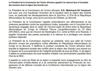 Crise à l’Est : l’UA appelle à la désescalade et réaffirme sa ‘’disponibilité en vue d’impulser un dialogue‘’