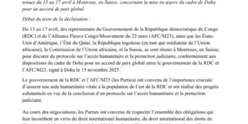 Est RDC : Kinshasa et l&rsquo;AFC/M23 franchissent un tournant décisif à Montreux