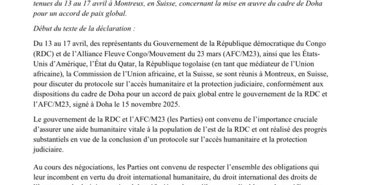 Est RDC : Kinshasa et l&rsquo;AFC/M23 franchissent un tournant décisif à Montreux